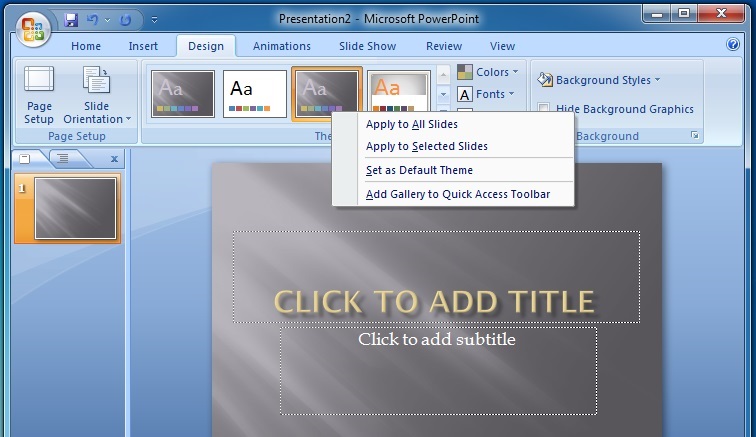 Microsoft Powerpoint Select Desingn Tab