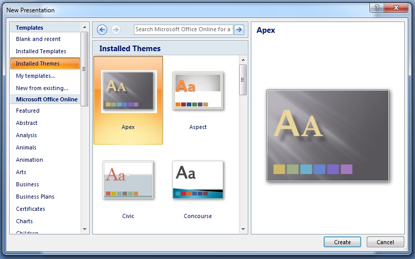 Microsoft Powerpoint Using Installed Themes