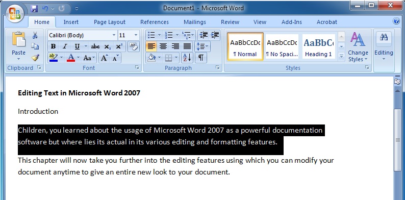 Editing Text in Microsoft Word 2007 To Select a Paragraph